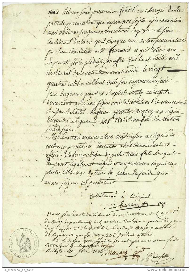 1806 RIGNAC Aveyron Rodez Mazars Buisson De Belcastel Etc. - Manuscrits