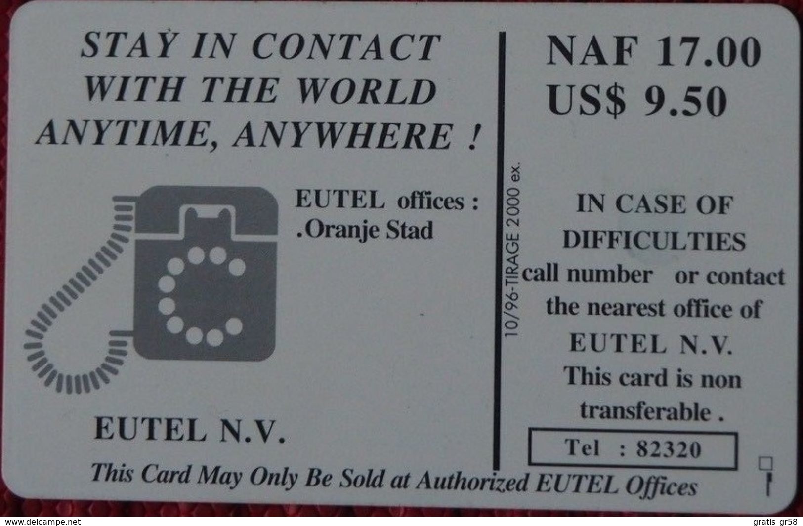 Antilles (Neth) - St. Eustatius - Eutel, EUS-E-06, Orange Fort, 2000ex, 1996, Used - Antillen (Nederlands)