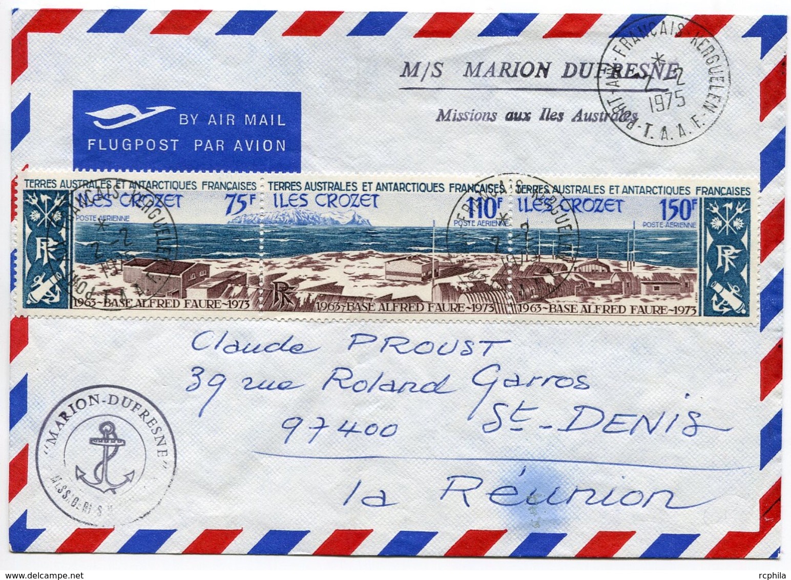 RC 6781 TAAF PA 36A - TRIPTYQUE BAS ALFRED FAURE SUR LETTRE MISSION MARION DUFRESNE SUR LETTRE TB - Airmail