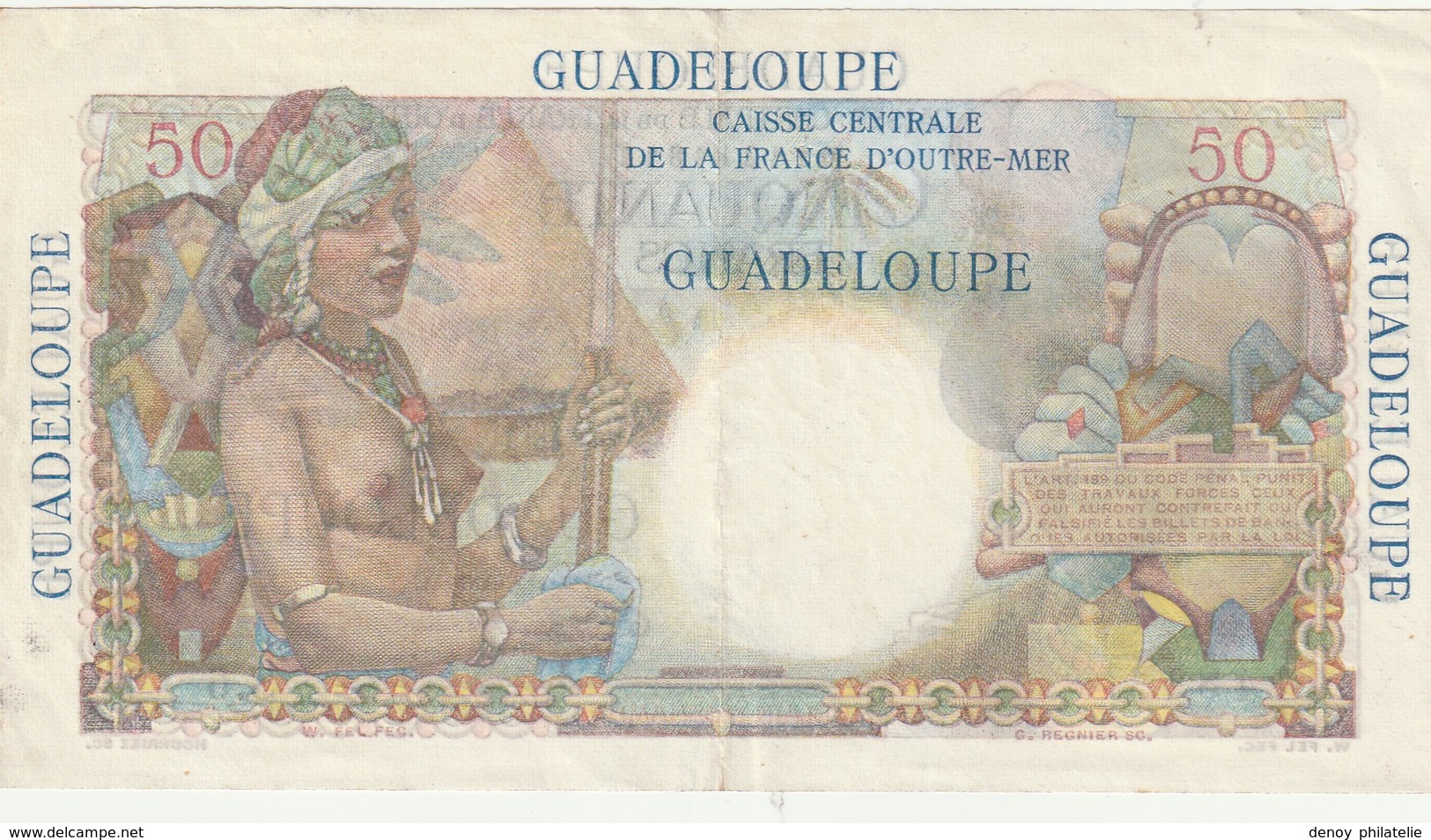 Billet De 50 Francs De Guadeloupe Belain D'esnambuc Un Pli Central Et En Haut A Droite - Other - America