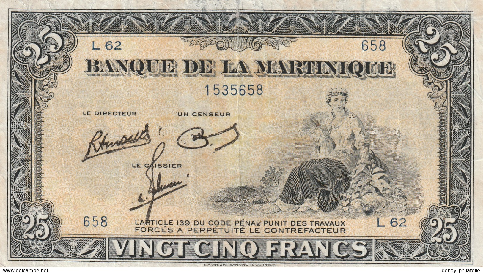 Billet De 25 Francs De La Martinique Pas De Trou Des Plis RRR - Autres - Amérique