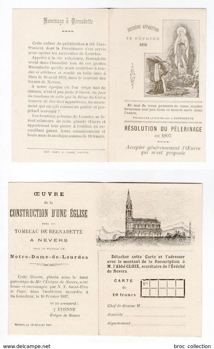 Nevers, Oeuvre De Construction D'une église Près Du Tombeau De Bernadette, Notre-Dame De Lourdes, Pélerinage 1897 - Images Religieuses