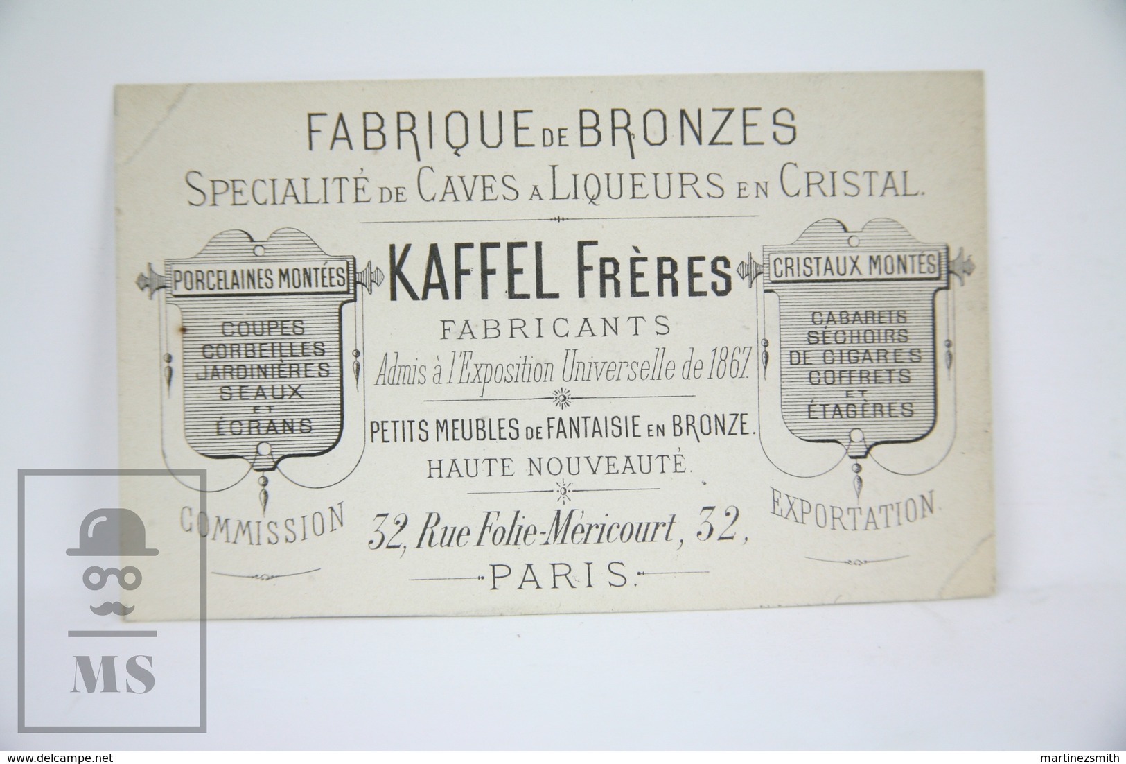 Old Visiting Card Kaffel Freres Fabricants, Paris - Fabrique De Bronze - Visiting Cards