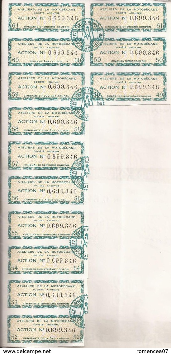 Action ATELIERS De La MOTOBECANE (1) - PANTIN (Seine-Saint-Denis) - 50 Francs  - Présence De 13 Coupons - Mobylette - Trasporti