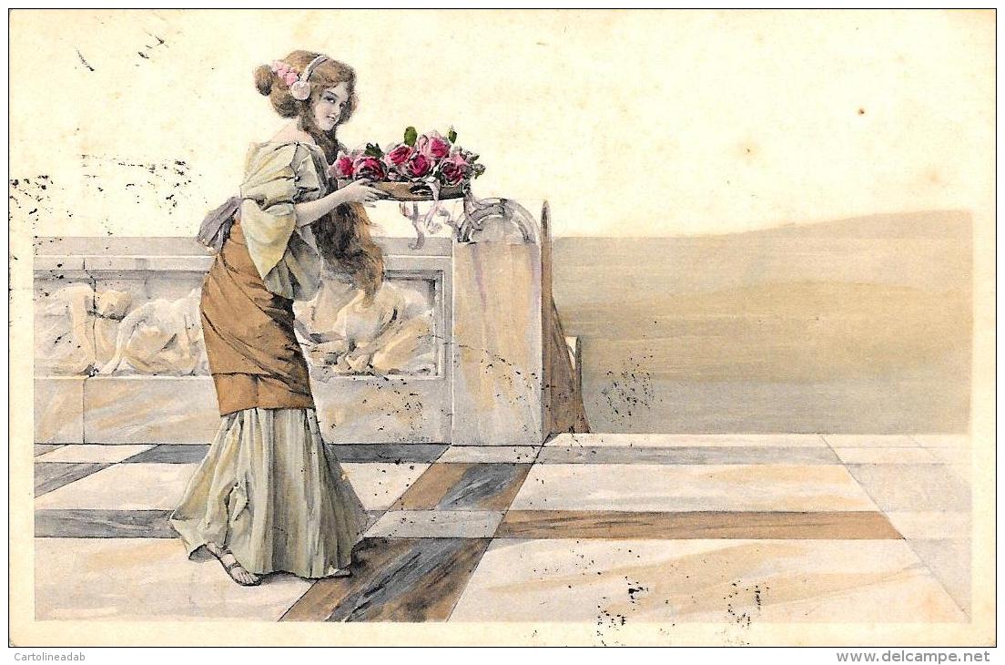 [DC11407] CPA - BELLA CARTOLINA ILLUSTRATA DONNA CHE PORTA FIORI - PERFETTA - Viaggiata 1906 - Old Postcard - Non Classificati