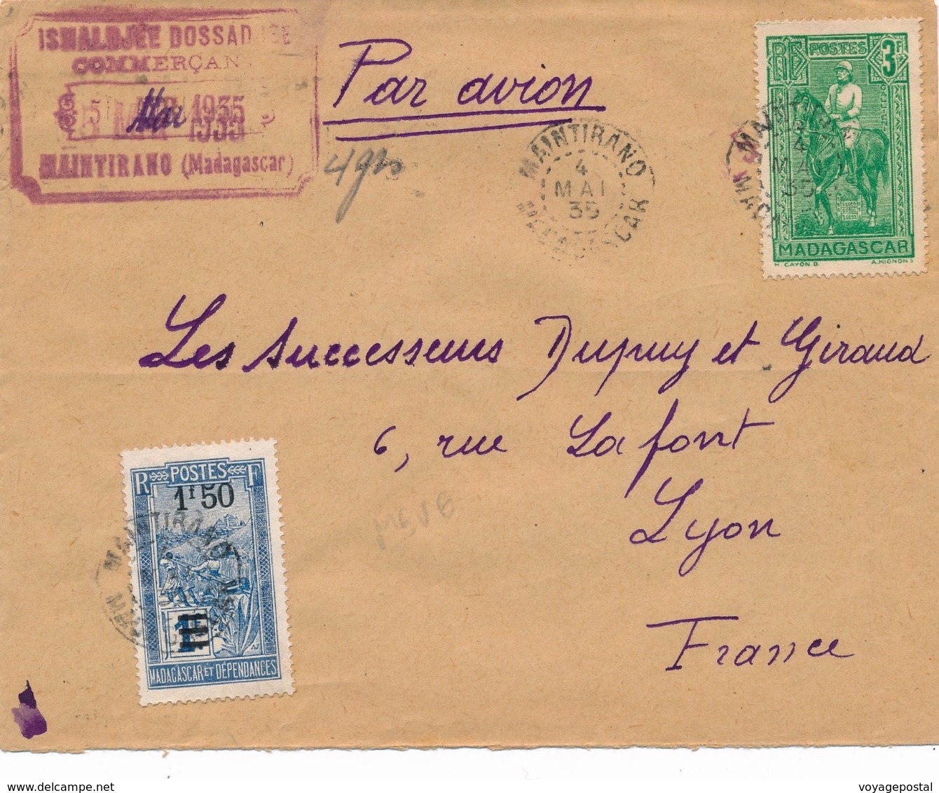 Lettre Madagascar Maintirano Pour Lyon - Covers & Documents