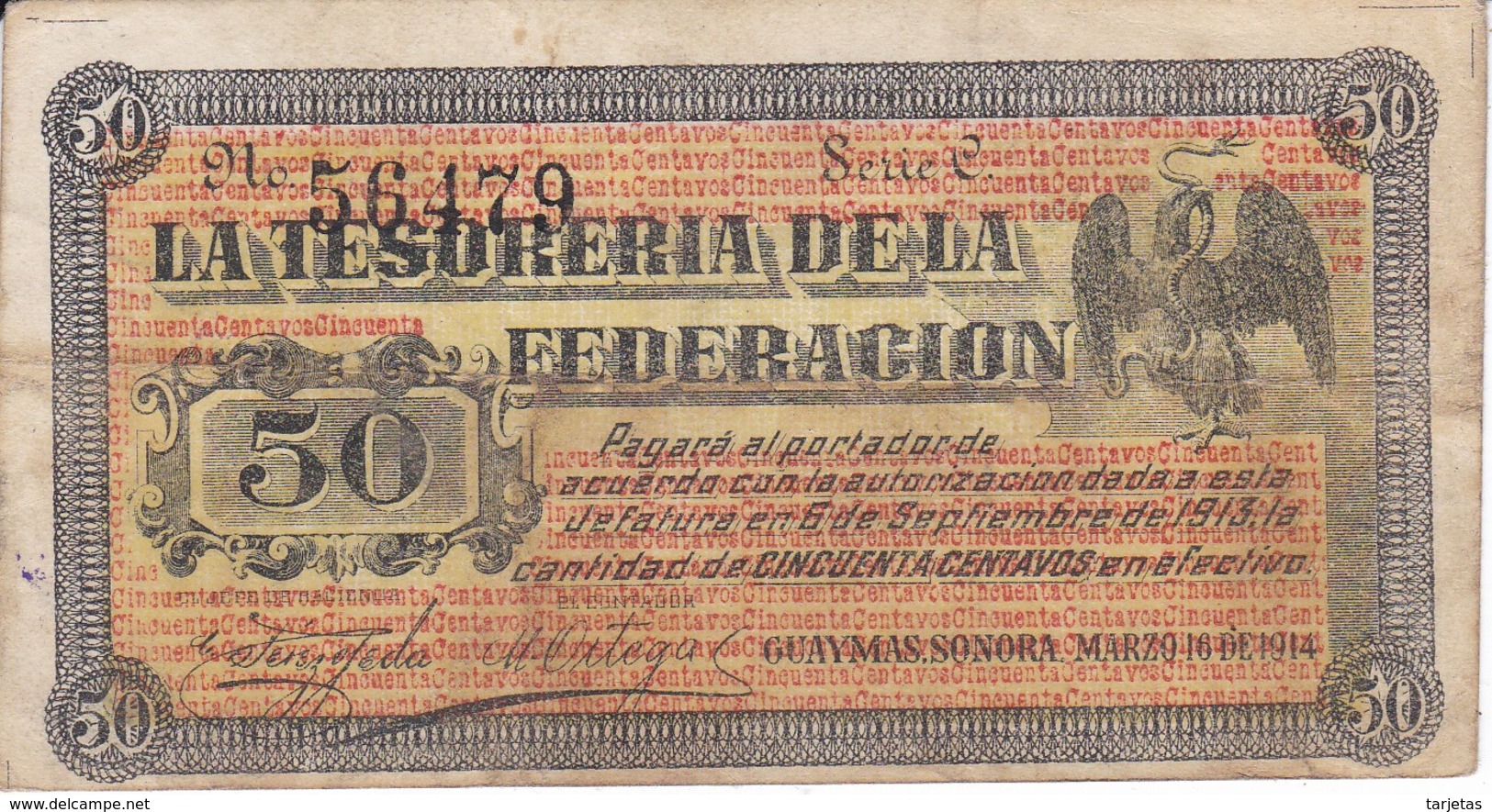 BILLETE DE MEXICO DE 50 CENTAVOS DEL AÑO 1914  TESORERIA FEDERACION (BANKNOTE) - México