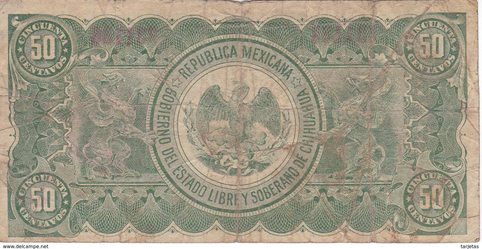 BILLETE DE MEXICO DE 50 CENTAVOS DEL AÑO 1914  CHIHUAHUA (BANKNOTE) - Mexique