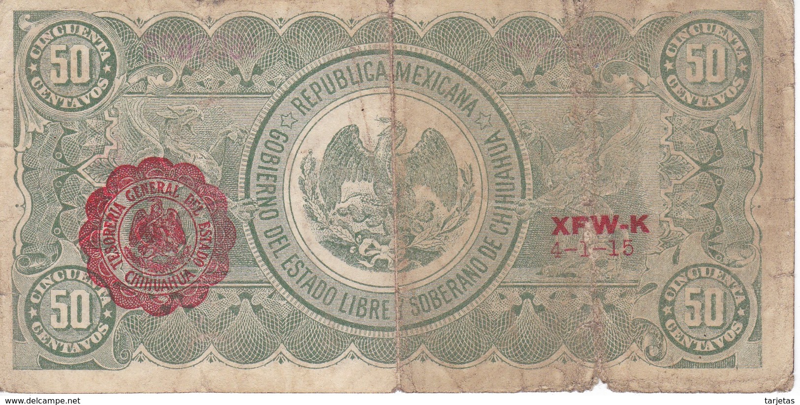 BILLETE DE MEXICO DE 50 CENTAVOS DEL AÑO 1914  CHIHUAHUA (BANKNOTE) - México