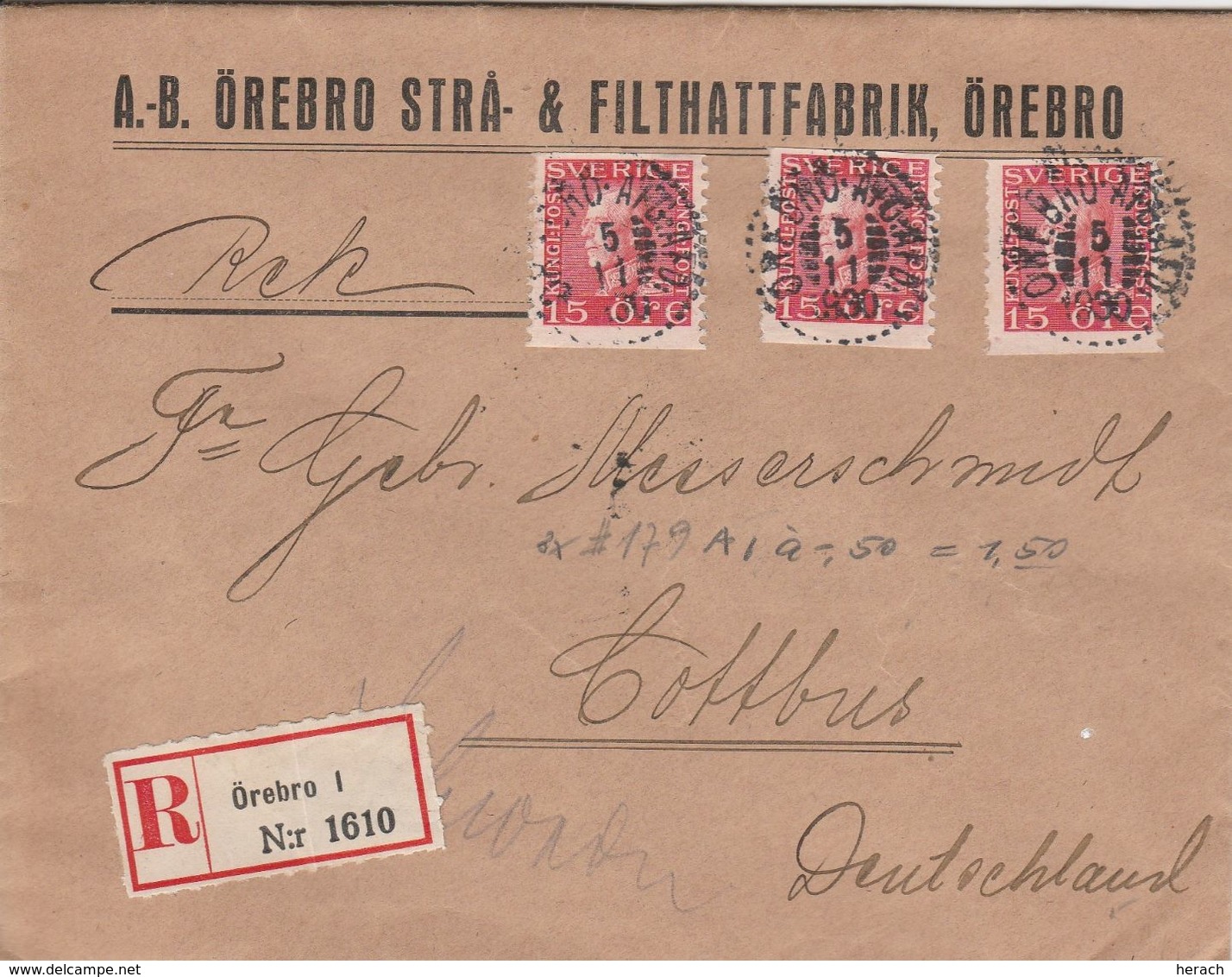 Suède Lettre Censurée Örebro Pour L'Allemagne 1930 - 1920-1936 Coil Stamps I