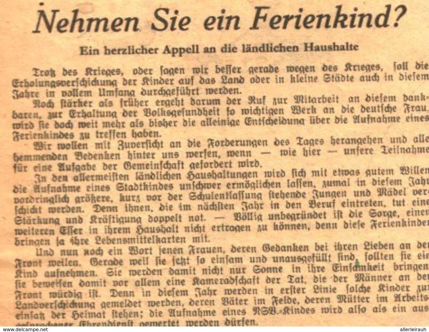 Nehmen Sie Ein Ferienkind?   / Artikel, Entnommen Aus Zeitschrift / 1940 - Packages