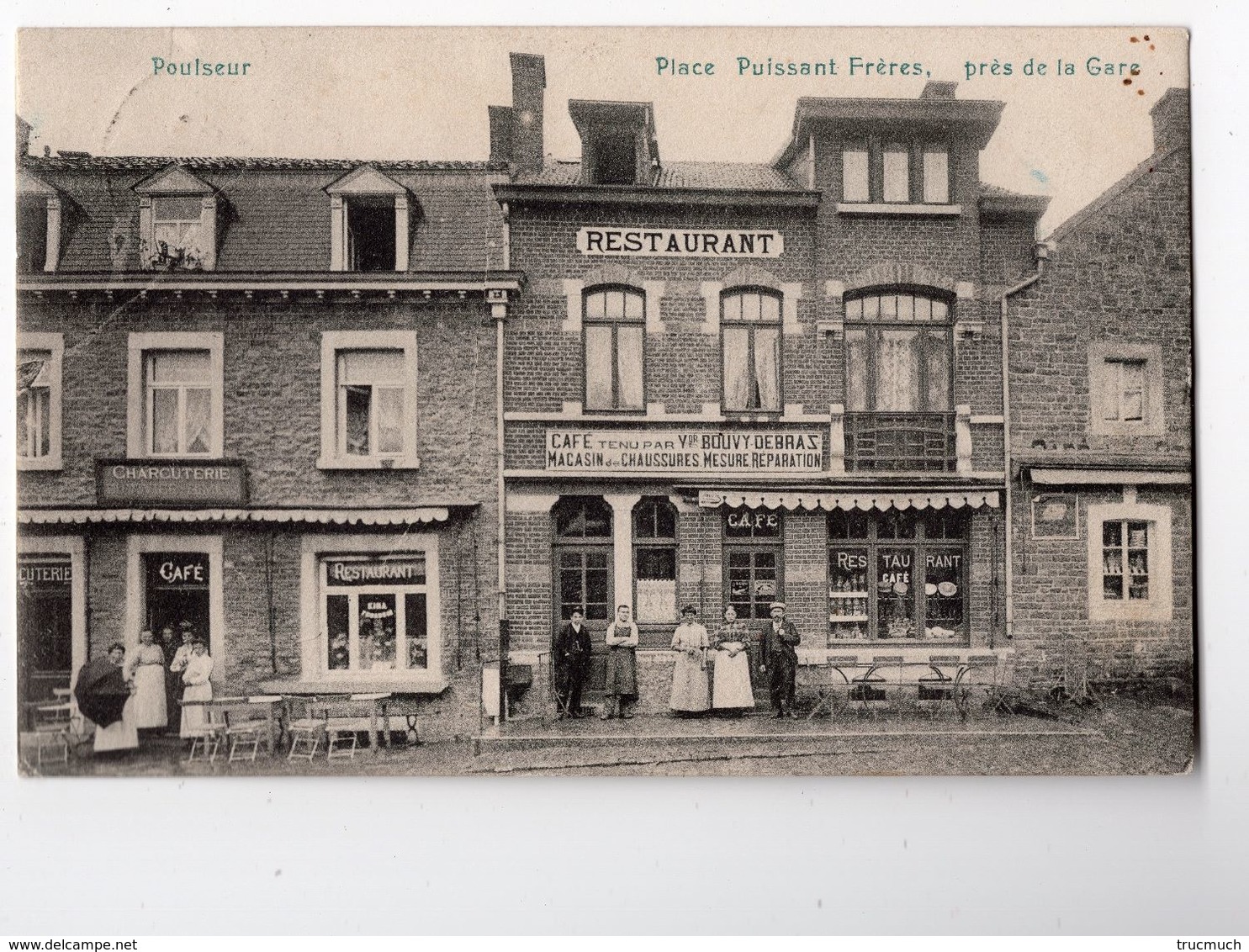 3 - POULSEUR - Place Puissant * Restaurant Bouvy - Debras*magasin De Chaussures*charcuterie*café* - Comblain-au-Pont