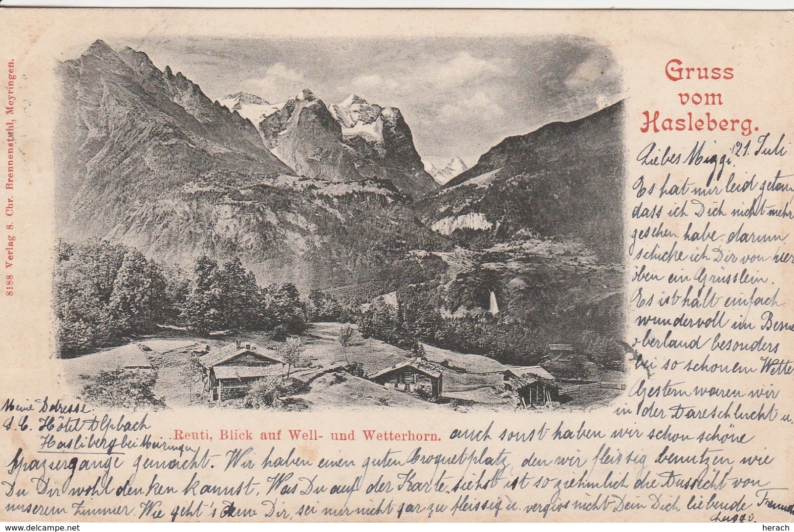 Suisse Carte Postale Gruss Vom Hasleberg 1899 - Hasle Bei Burgdorf