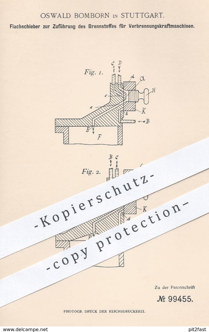 Original Patent - Oswald Bomborn , Stuttgart , 1897 , Flachschieber Für Verbrennungskraftmaschinen | Brennstoff , Motor - Historische Dokumente