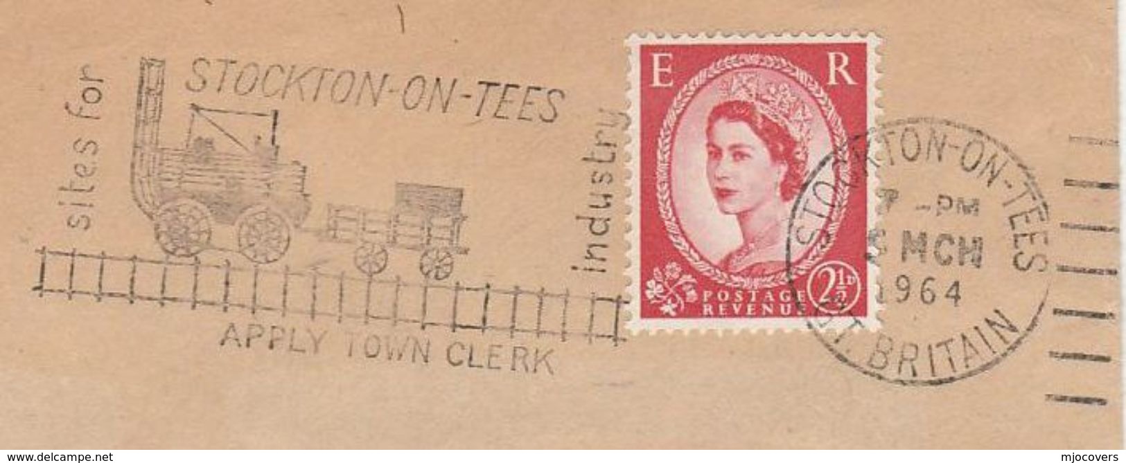 1964 Stockton On Tees GB COVER SLOGAN Illus  STEPHENSON ROCKET STEAM TRAIN Railway Stamps - Trains