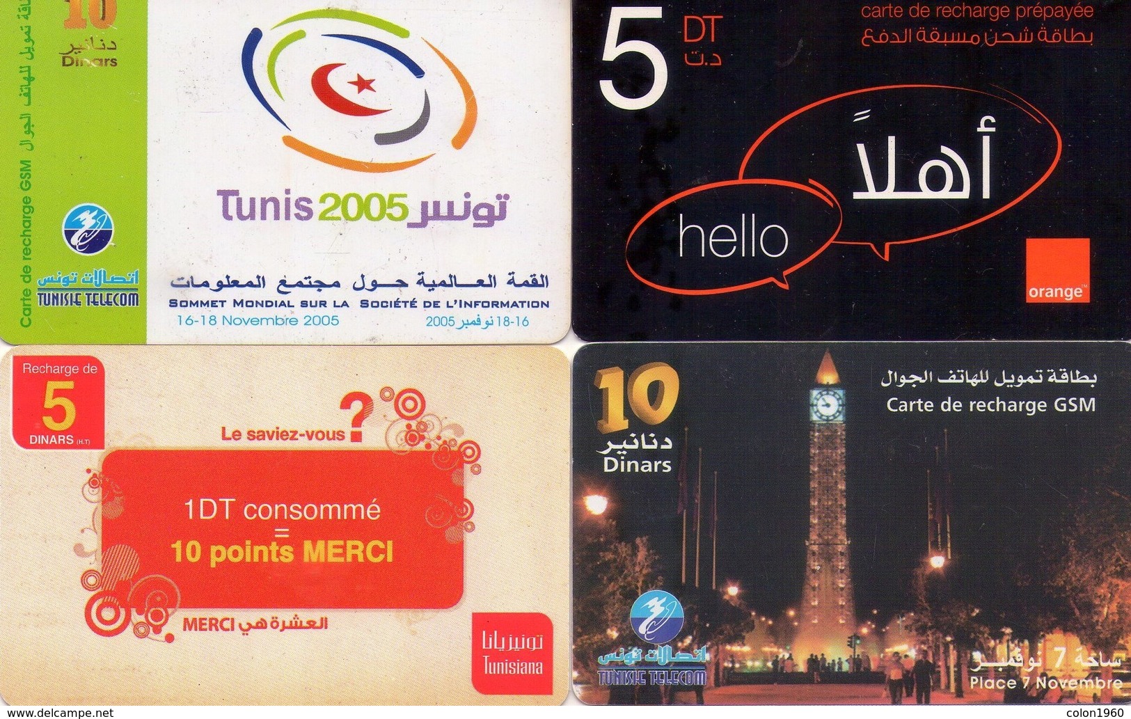 LOTE DE 4 TARJETAS TELEFONICAS DE TUNEZ (PREPAGO) (087) - Tunisia