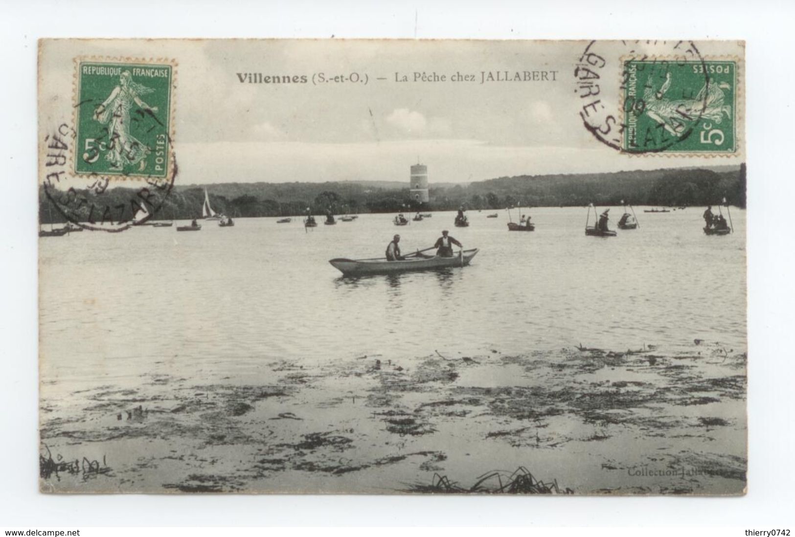 PECHEURS EN BARQUE RARE VISUEL CPA 1909 YVELINES VILLENNES ANIME LA PECHE CHEZ JALLABERT BE - Villennes-sur-Seine