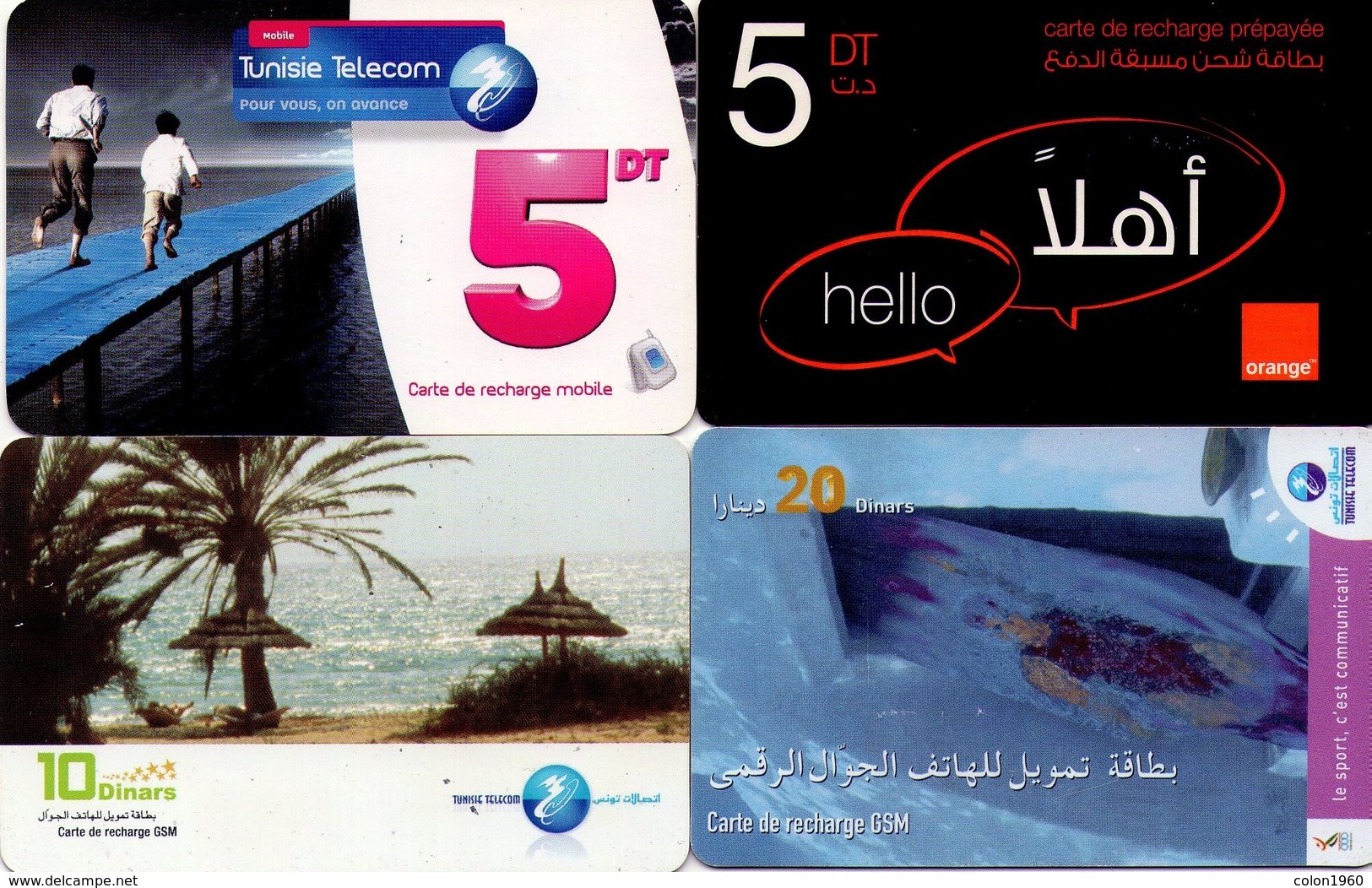 LOTE DE 4 TARJETAS TELEFONICAS DE TUNEZ (PREPAGO) (089) - Tunisie