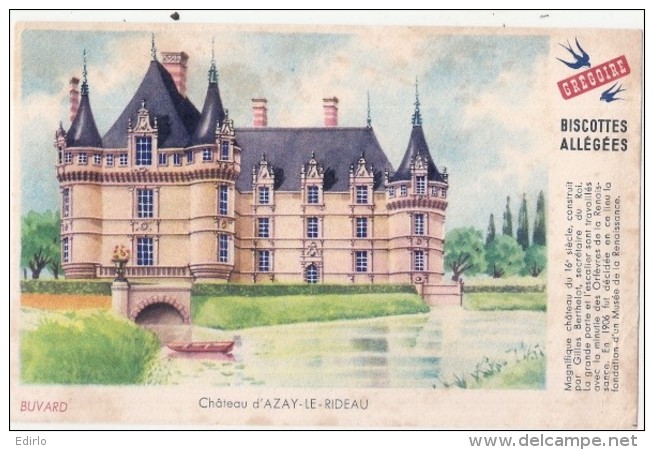 ---- BUVARD --- Petit Buvard BISCOTTES GREGOIRE  Allégées -  Château D'Azay Le Rideau Petites Salissures - Biscotti