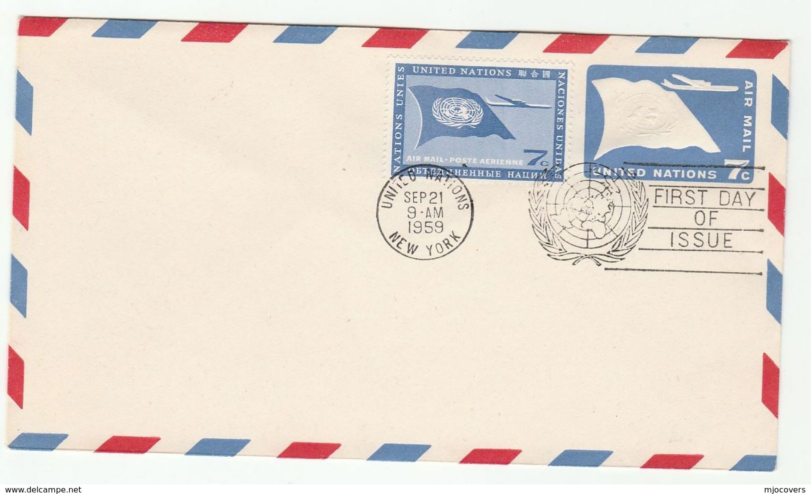 1959  UN 7c Stamp On 7c UPRATED Airmail POSTAL STATIONERY COVER First Day Fdc United Nations - Covers & Documents