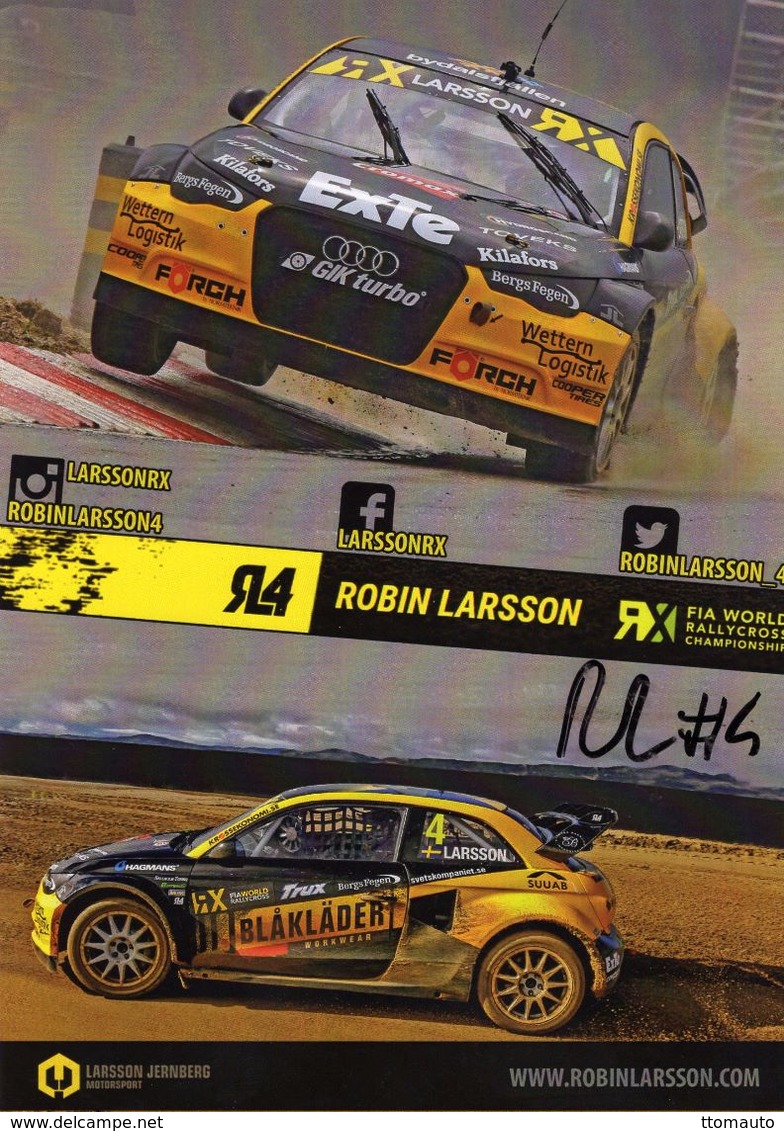 FIA World Rallycross Championship 2017  -  Robin Larsson  -  #4  -  Audi  -  Carte Promo (signé Originale) - Rallyes