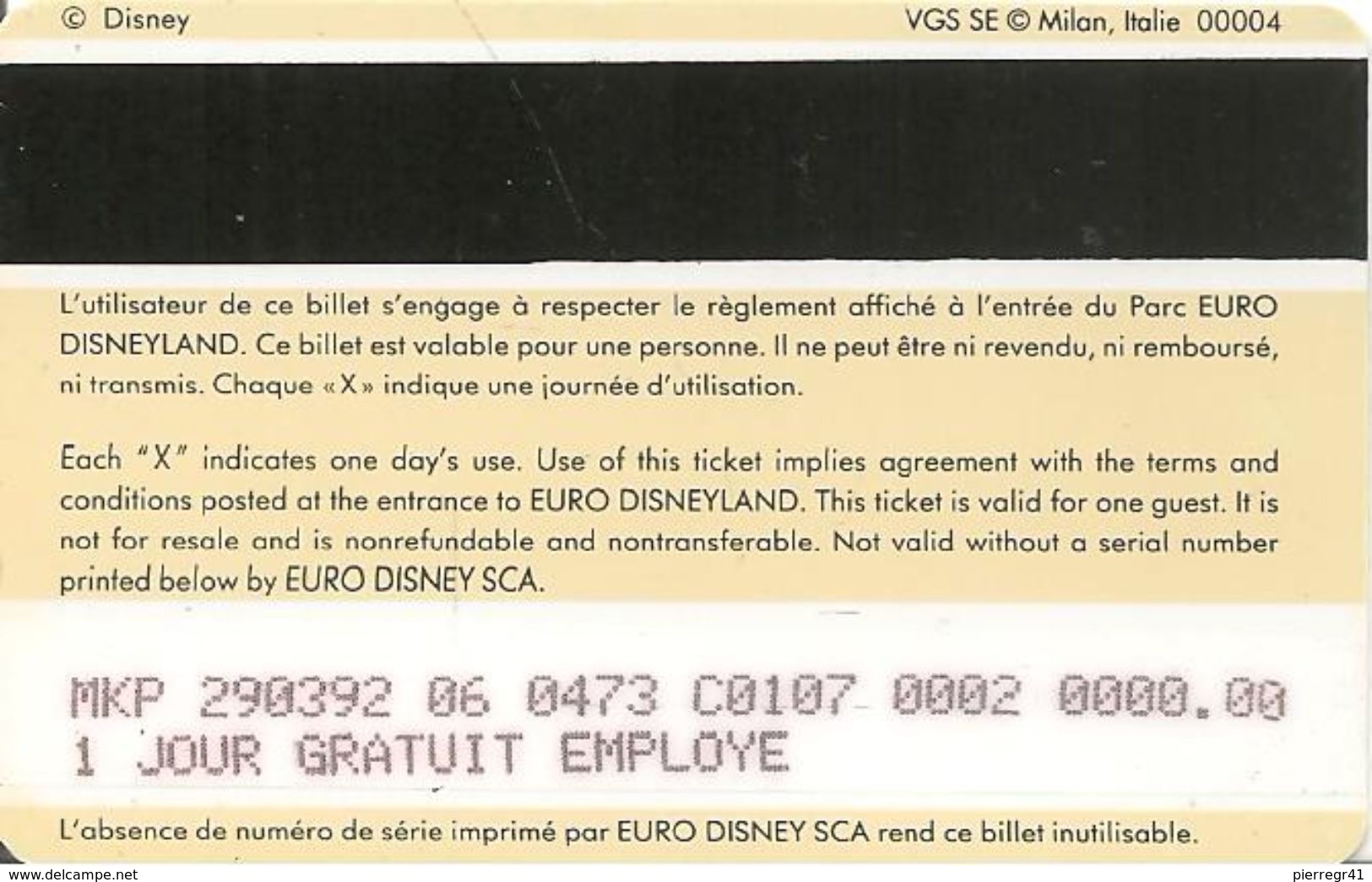 PASS-EURODISNEYLAND-1994-FEE CLOCHETTE-VGS-00004-TBE - Pasaportes Disney