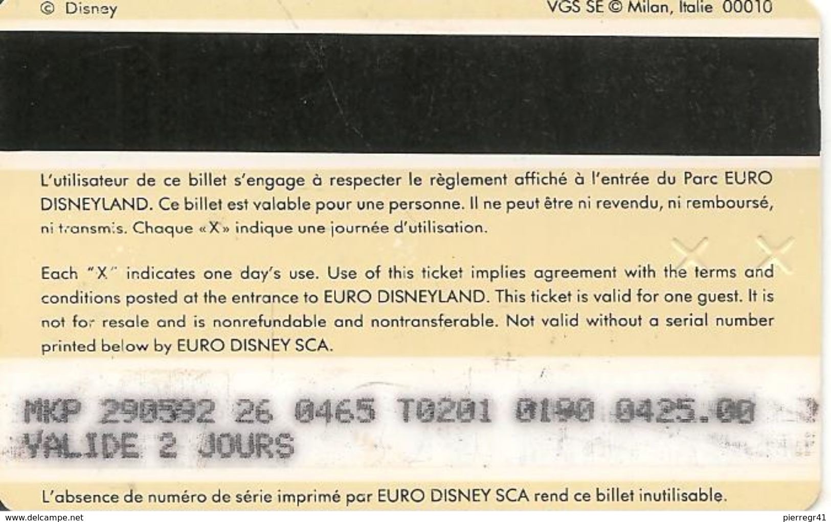 PASS-EURODISNEYLAND-1994-FEE CLOCHETTE-VGS-00010-TBE - Disney-Pässe