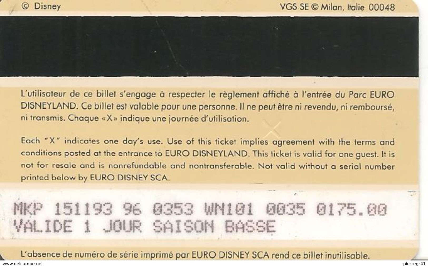 PASS-EURODISNEYLAND-1994-FEE CLOCHETTE-VGS-00048-TBE - Disney-Pässe