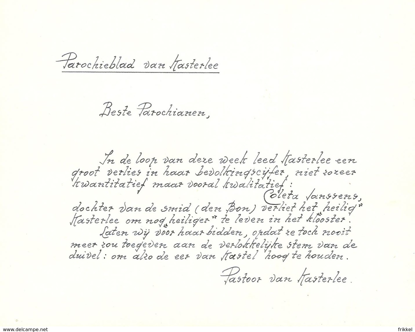 Manuscript 1965 Kasterlee Vorselaar Heverlee Oostmalle Schoten 25 jaar Zuster Non Soeur Jubileum (21 blz van 14x18cm)