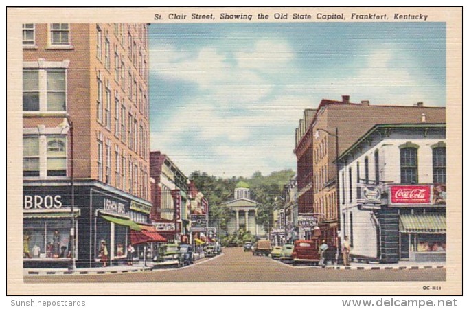 Kentucky Frankfort St CLair Street Showing Old State Capitol Coca Cola Sign Curteich - Frankfort