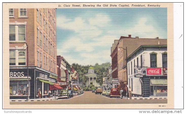 Kentucky Frankfort St CLair Street Showing Old State Capitol Coca Cola Sign Curteich - Frankfort