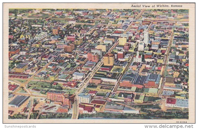 Kansas Wichita Aerial View 1943 Curteich - Wichita