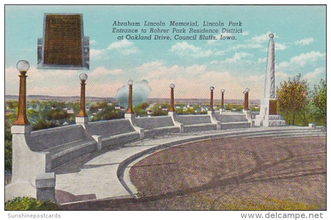 Iowa Council Bluffs Abraham Lincoln Memorial Lincoln Park Entrance Curteich - Council Bluffs