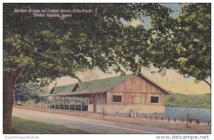 Iowa Cedar Rapids Shelter House On Cedar River Ellis Park 1957 Curteich - Cedar Rapids
