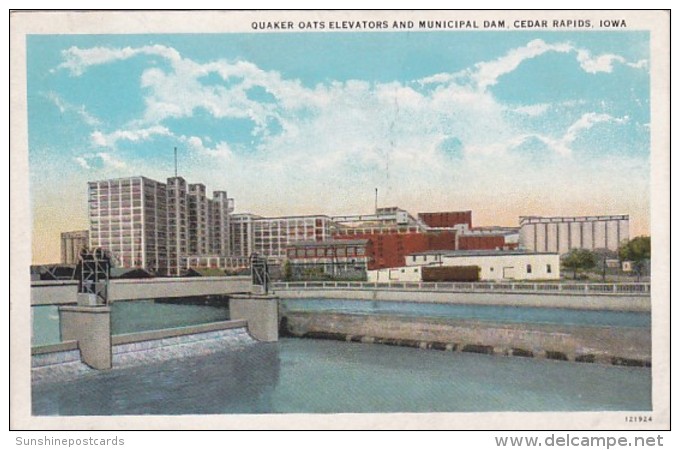 Iowa Cedar Rapids Quaker Oats Elevators And Municipal Dam Curteich - Cedar Rapids