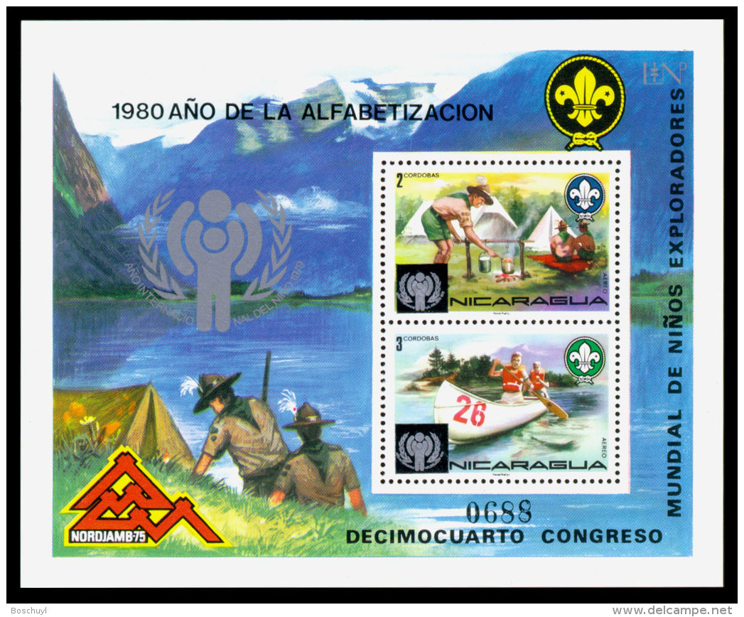 Nicaragua, 1980, International Year Of The Child, Illiteracy, Scouting, United Nations, MNH Overprint, Michel Block 120 - Nicaragua