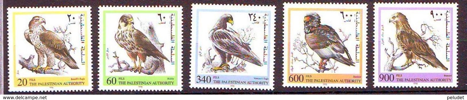 Palestine 1998 Birds Of Prey 5v  UM - Palestine