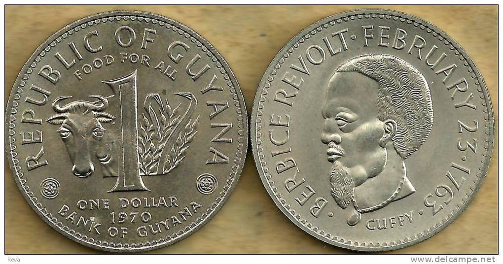 GUYANA $1 FAO ANIMAL FRONT CUFFY SLAVE HEAD BACK 1970 VF KM36  READ DESCRIPTION CAREFULLY!!! - Guyana