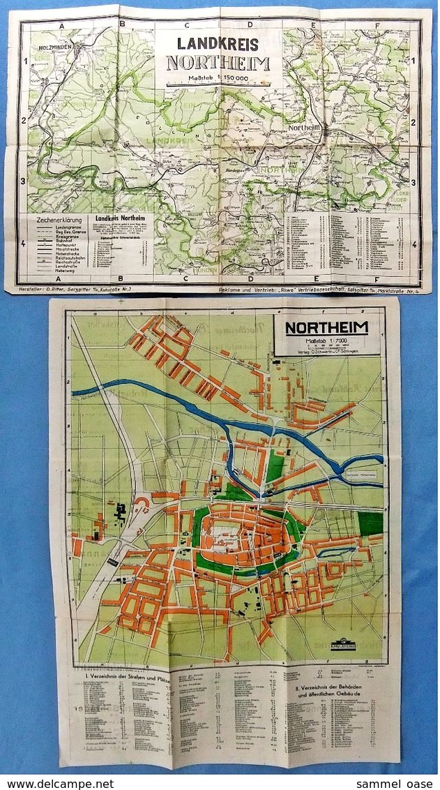 Alter Stadtplan Von Northeim + Landkreis Northeim - Ca. 34,5 X 49 Cm + 42,5 X 30 Cm - 1960er Jahre - Strassenkarten
