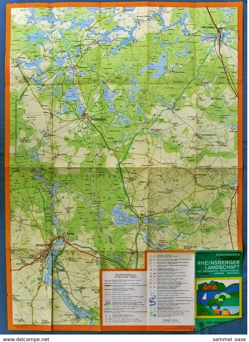 VEB Wanderkarte Rheinsberger Landschaft Mit Neuruppin - Fürstenberg  -  Ca. 56,5 X 63 Cm - Ca. 1972 - Sonstige & Ohne Zuordnung