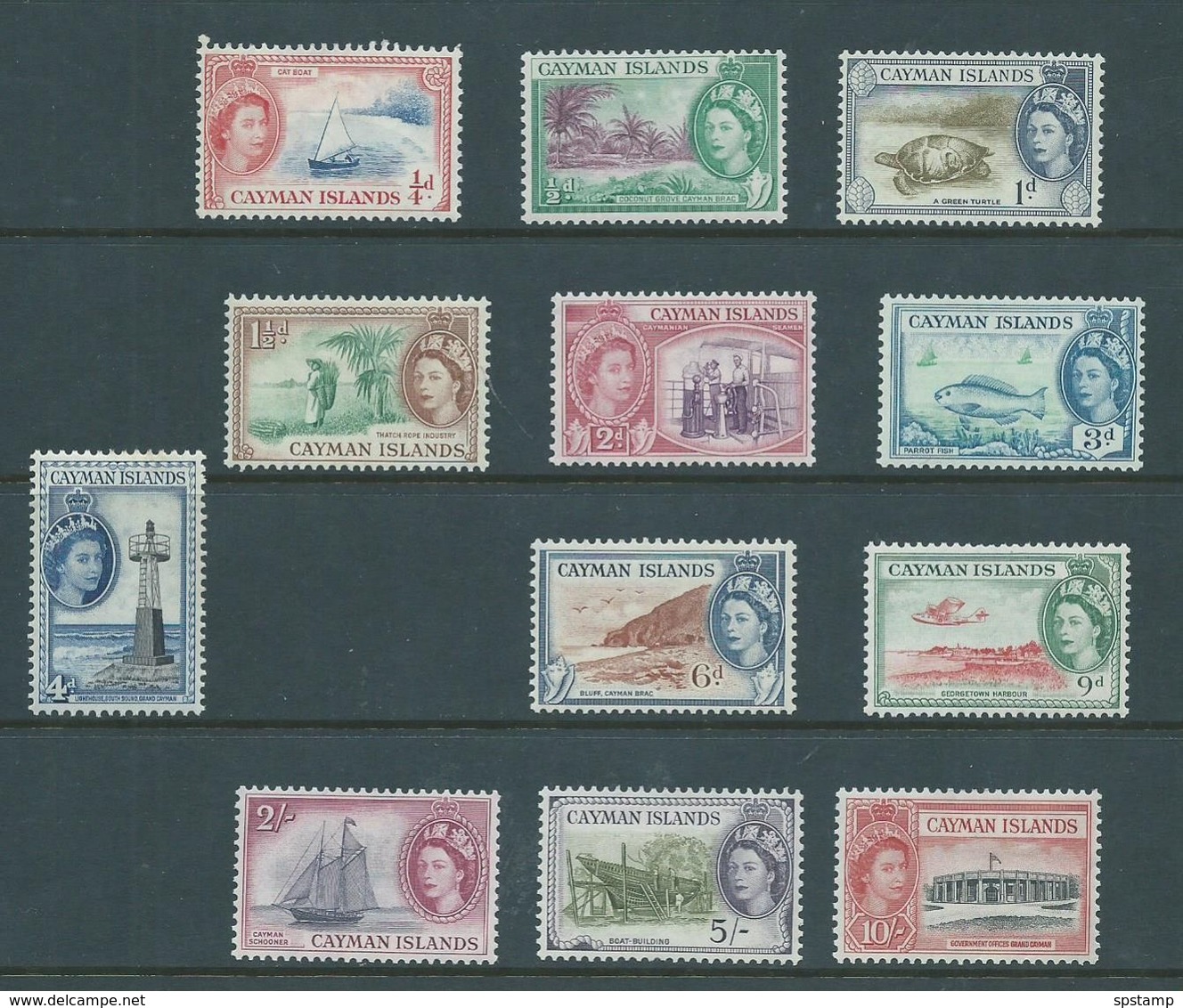 Cayman Islands 1953 QEII Definitives Part Set Of 12 To 10 Shilling Government Building Attractive Mint - Cayman Islands