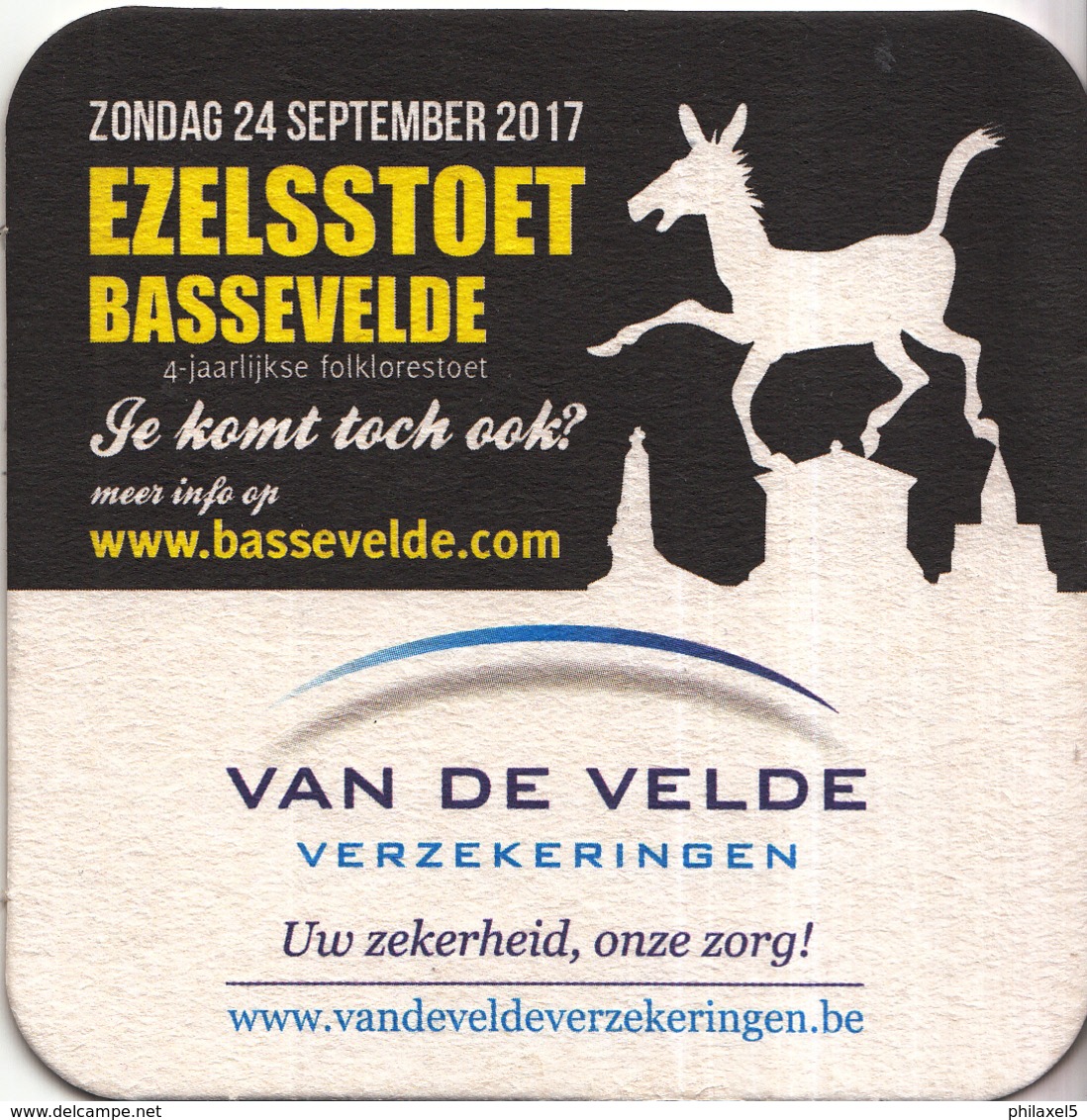 Zondag 24 September 2017 - Ezelsstoet - Bassevelde - 4 Jaarlijkse Folklorestoet - Ongebruikt Exemplaar - Bierviltjes