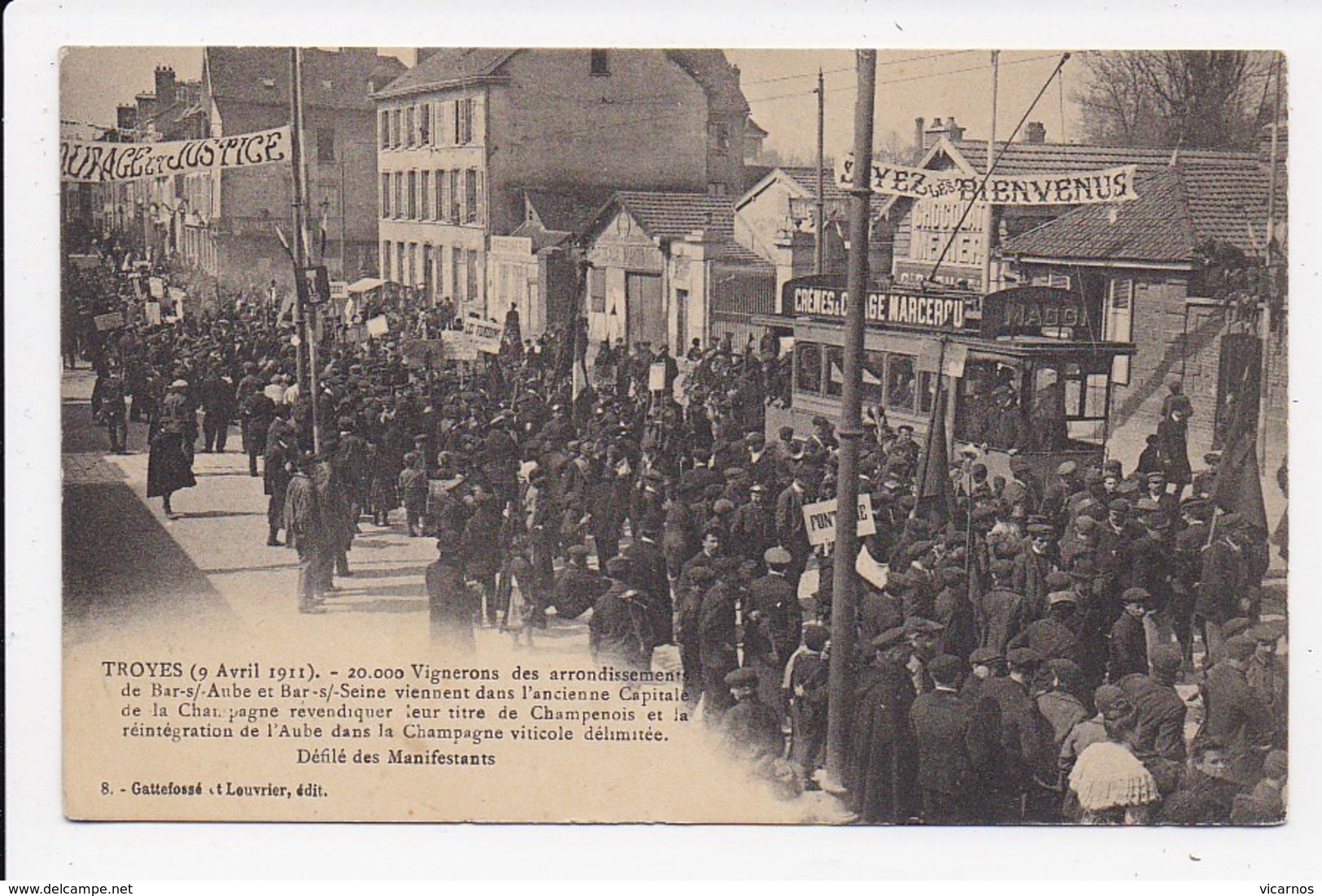 CPA 10 TROYES 9 Avril 1911 Défilé Des Manifestants 20.000 Vignerons Revendiquant Leur Titre De Champenois  Num 8 - Troyes