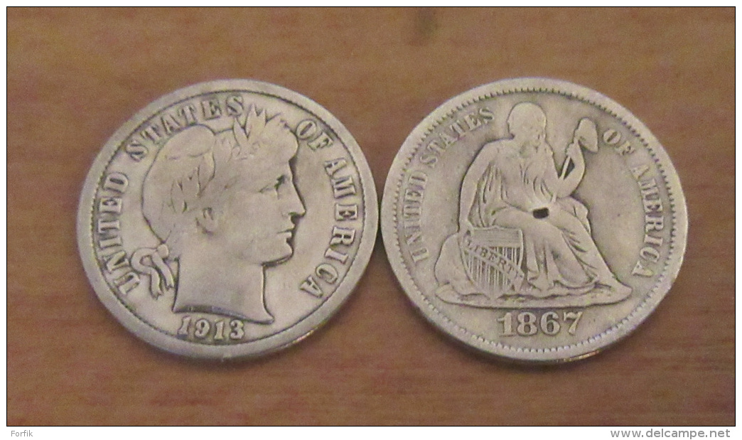 Etats-Unis - 3 Monnaies Dont 1 Dime 1867 S, 1 Dime 1905 Et 5 Cents 1905 - TTB - Collections