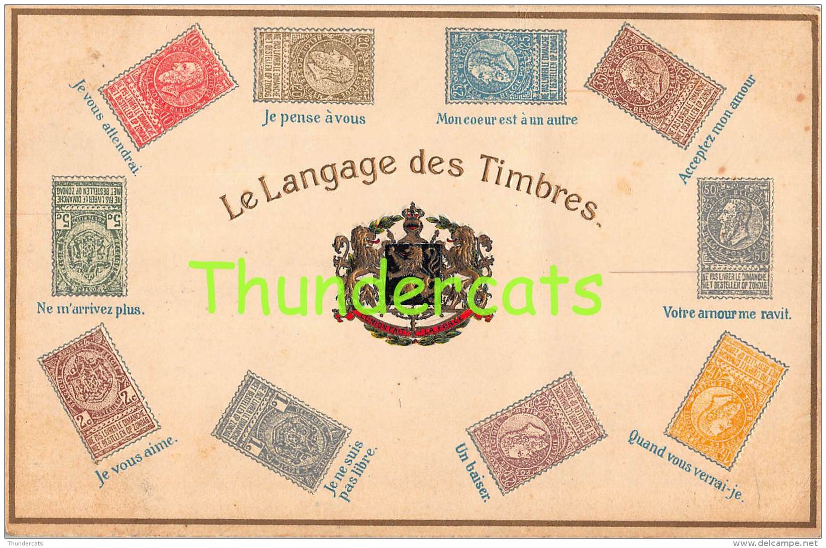 CPA EN RELIEF GAUFREE LE  LANGAGE DES TIMBRES POSTZEGEL TAAL SPRAAK BELGIE BELGIQUE GUGGENHEIM - Timbres (représentations)