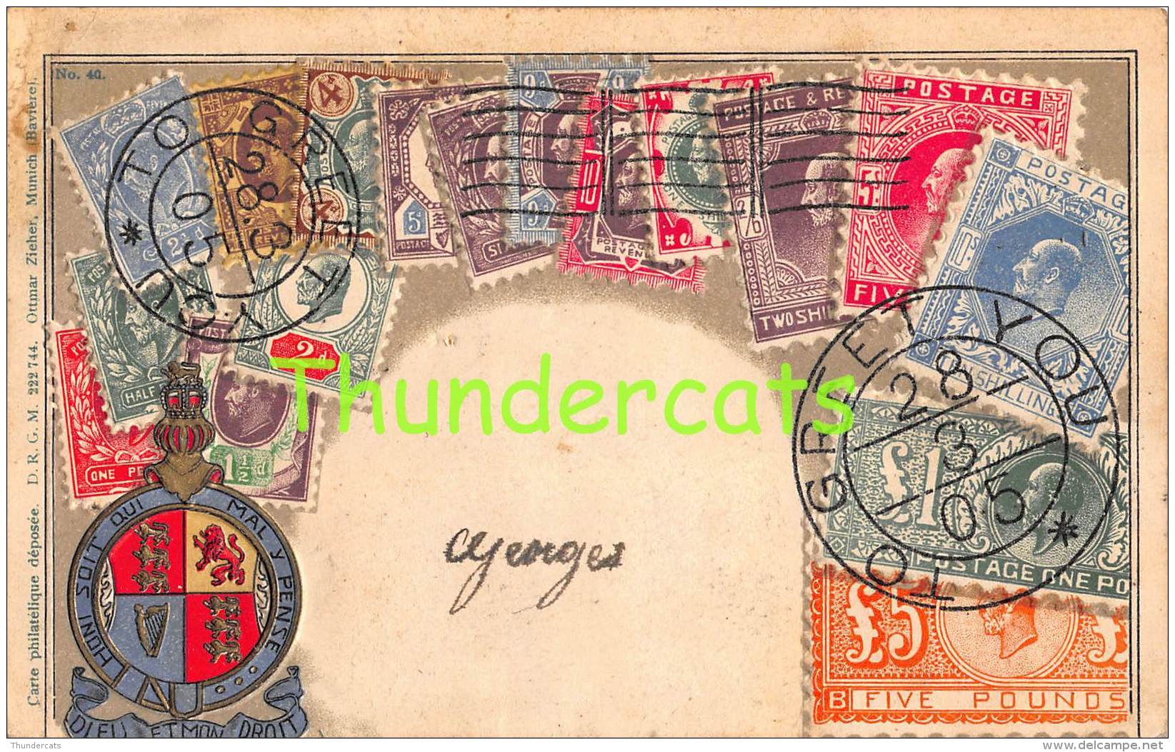 CPA EN RELIEF GAUFREE LE  LANGAGE DES TIMBRES OTTMAR ZIEHER ROYAUME UNI UNITED KINGDOM ANGLETERRE - Timbres (représentations)