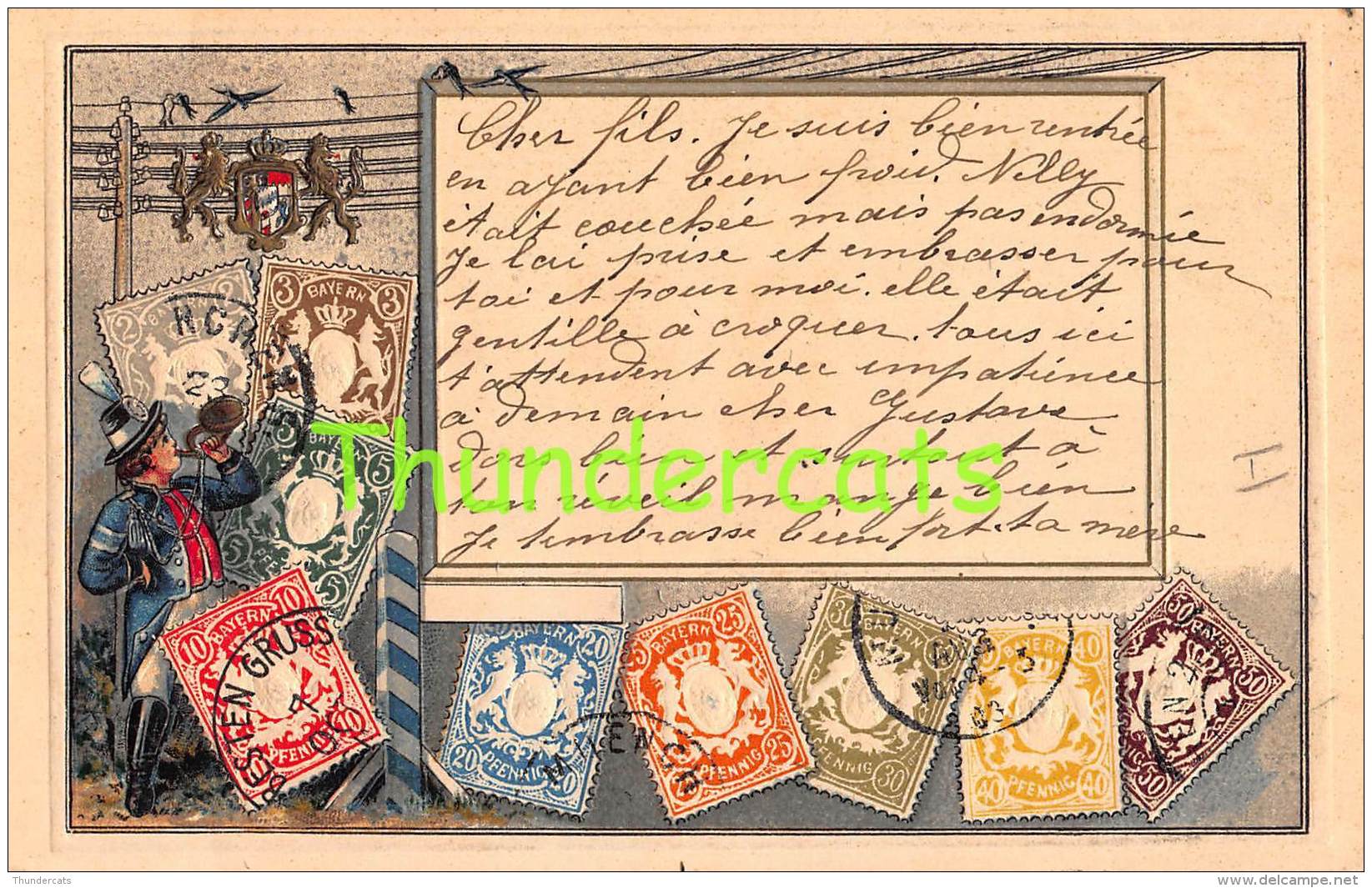 CPA EN RELIEF GAUFREE LE  LANGAGE DES TIMBRES BAYERN DEUTSCHLAND ALLEMAGNE - Timbres (représentations)