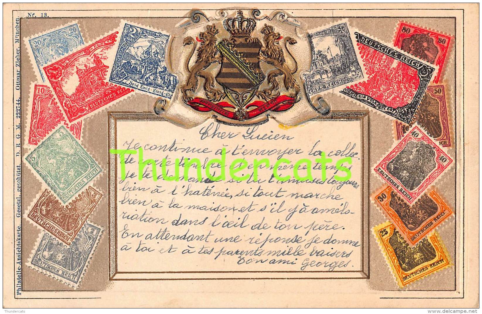 CPA EN RELIEF GAUFREE LE  LANGAGE DES TIMBRES DEUTSCHLAND ALLEMAGNE BAYERN OTTMAR ZIEHER - Timbres (représentations)