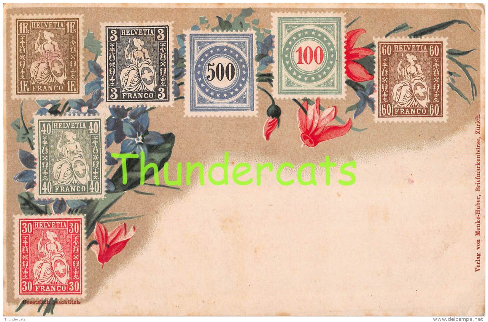 CPA  LE  LANGAGE DES TIMBRES STAMPS MENKE HUBER SUISSE SWITSERLAND - Timbres (représentations)