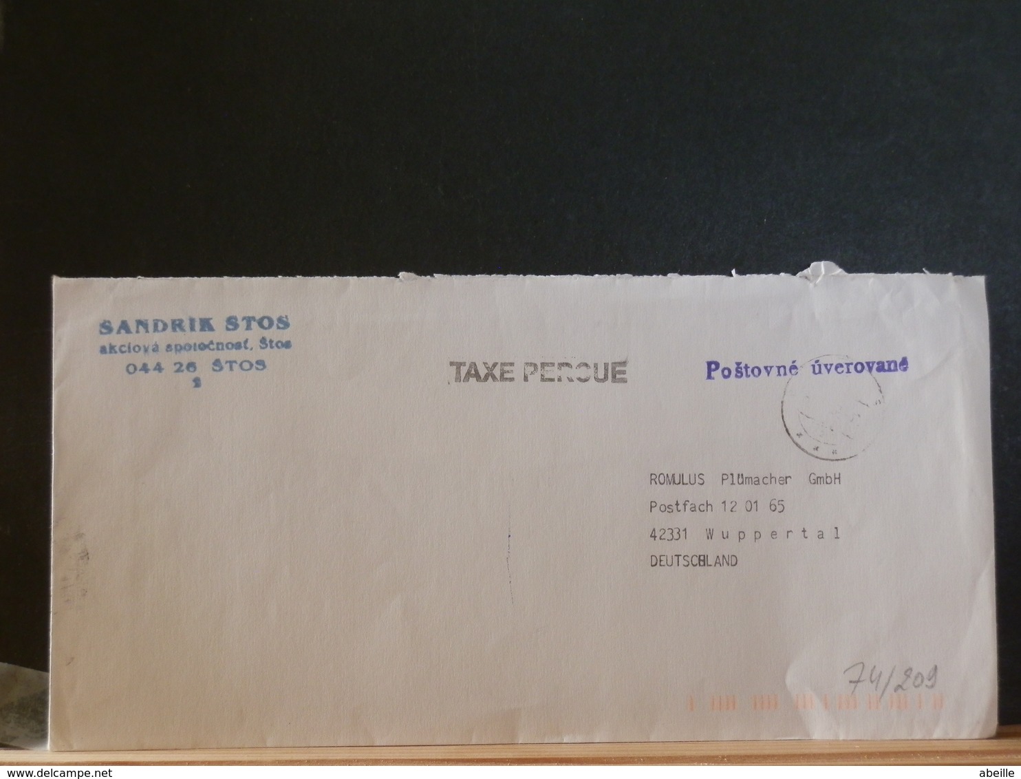 74/209  LETTER STOS TAXE PERCU - Briefe U. Dokumente